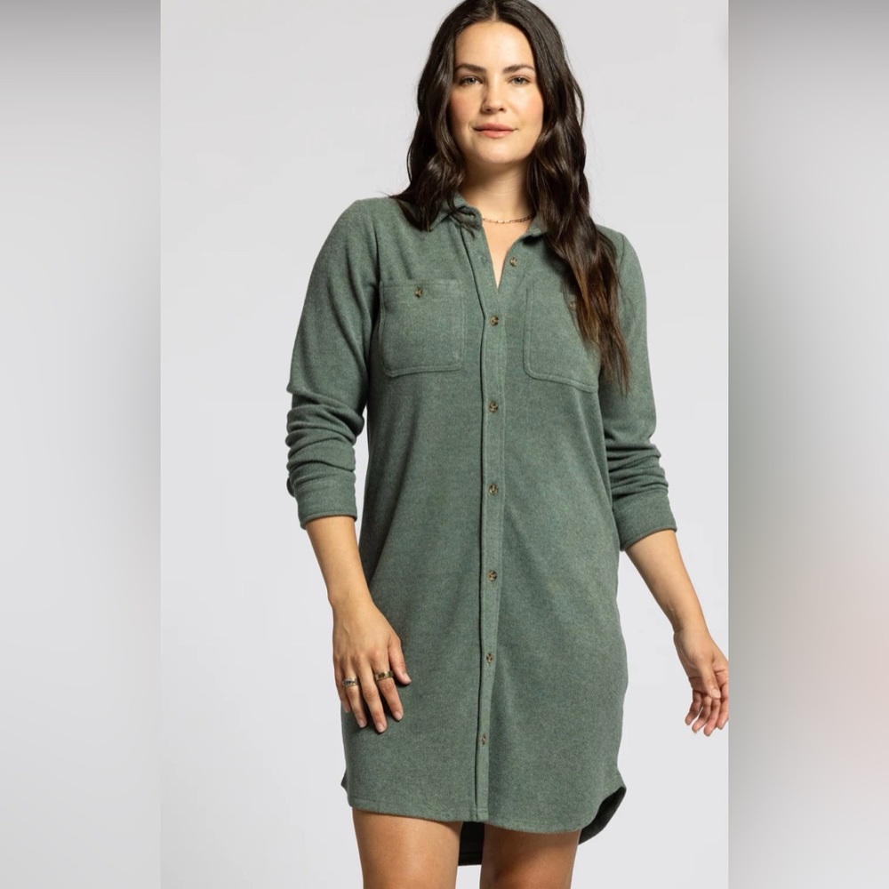 Thread & Supply Leslie Dress Heather Foliage Button Front Super Soft Size Large